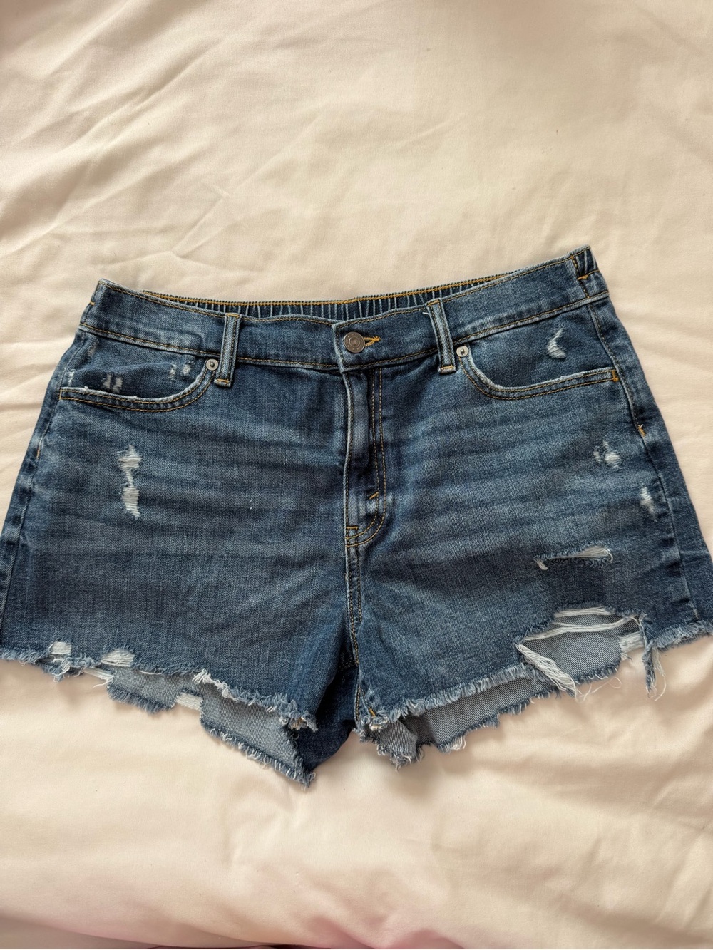 aerie Distressed Dark Blue Denim Cutoff Shorts